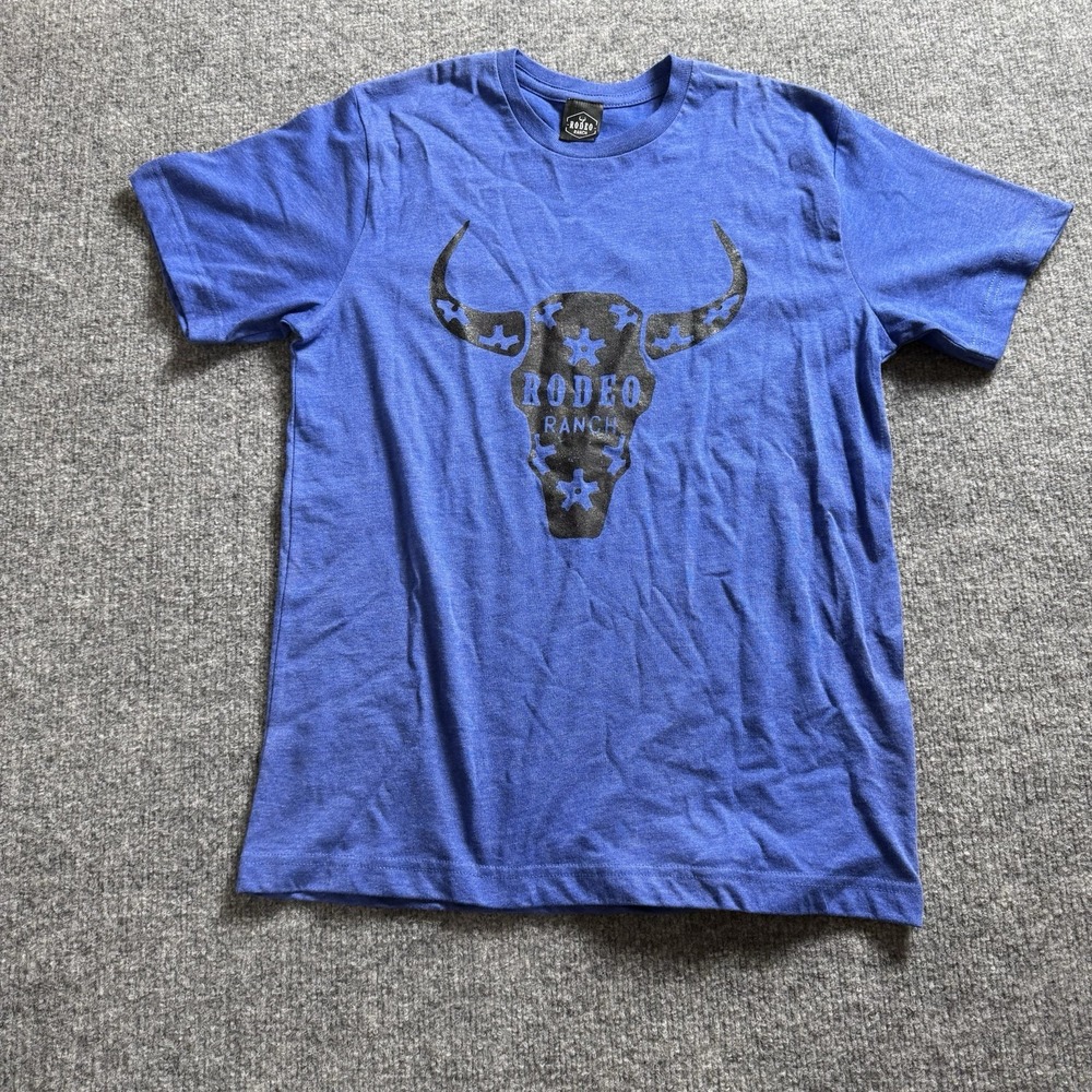 Rodeo Ranch Graphic T Shirt Blue Bull Skull Longhorn Short Sleeve Youth XL